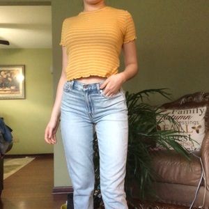 yellow striped crop top